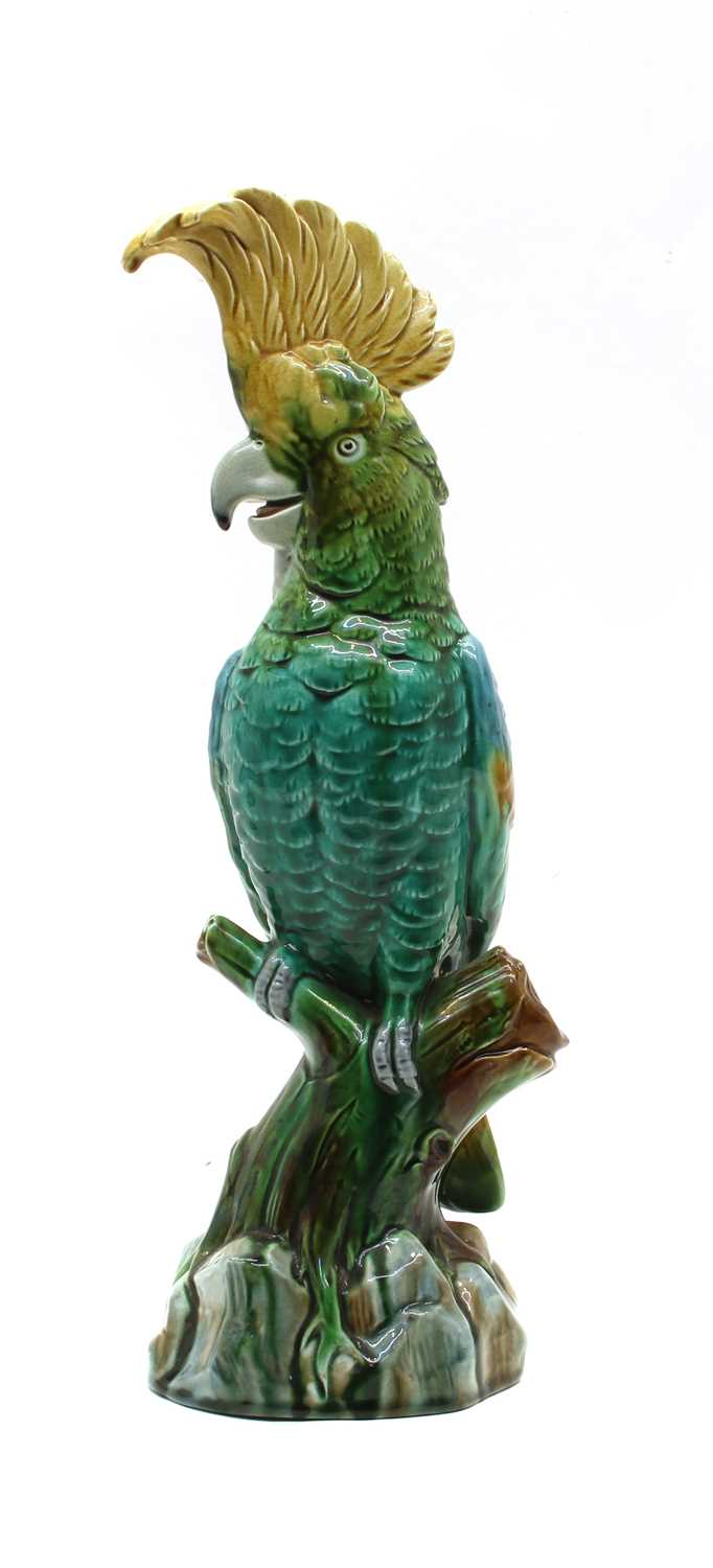 Lot 118 - A majolica cockatoo parrot