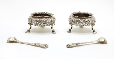 Lot 18 - A pair of Victorian silver open salts with spoons