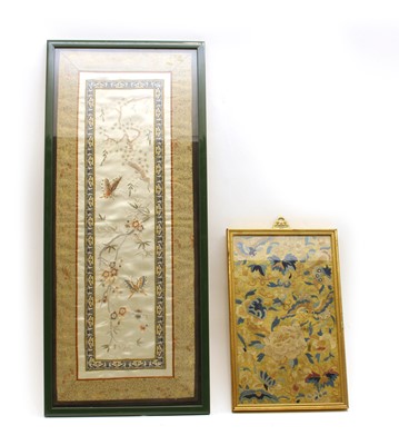 Lot 293 - 2 framed Oriental needlework panels
