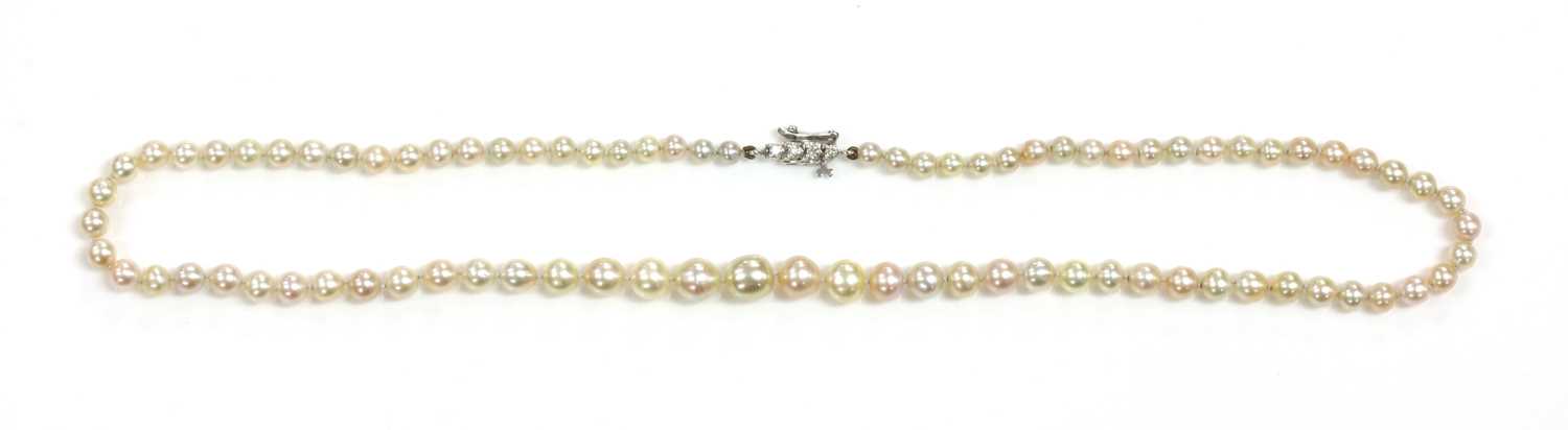 Lot 143 - A single row graduated natural saltwater pearl necklace