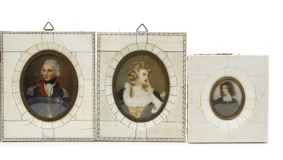Lot 198 - Six miniatures in ivory 'piano key' frames