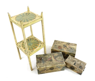 Lot 104 - Three painted vellum covered boxes