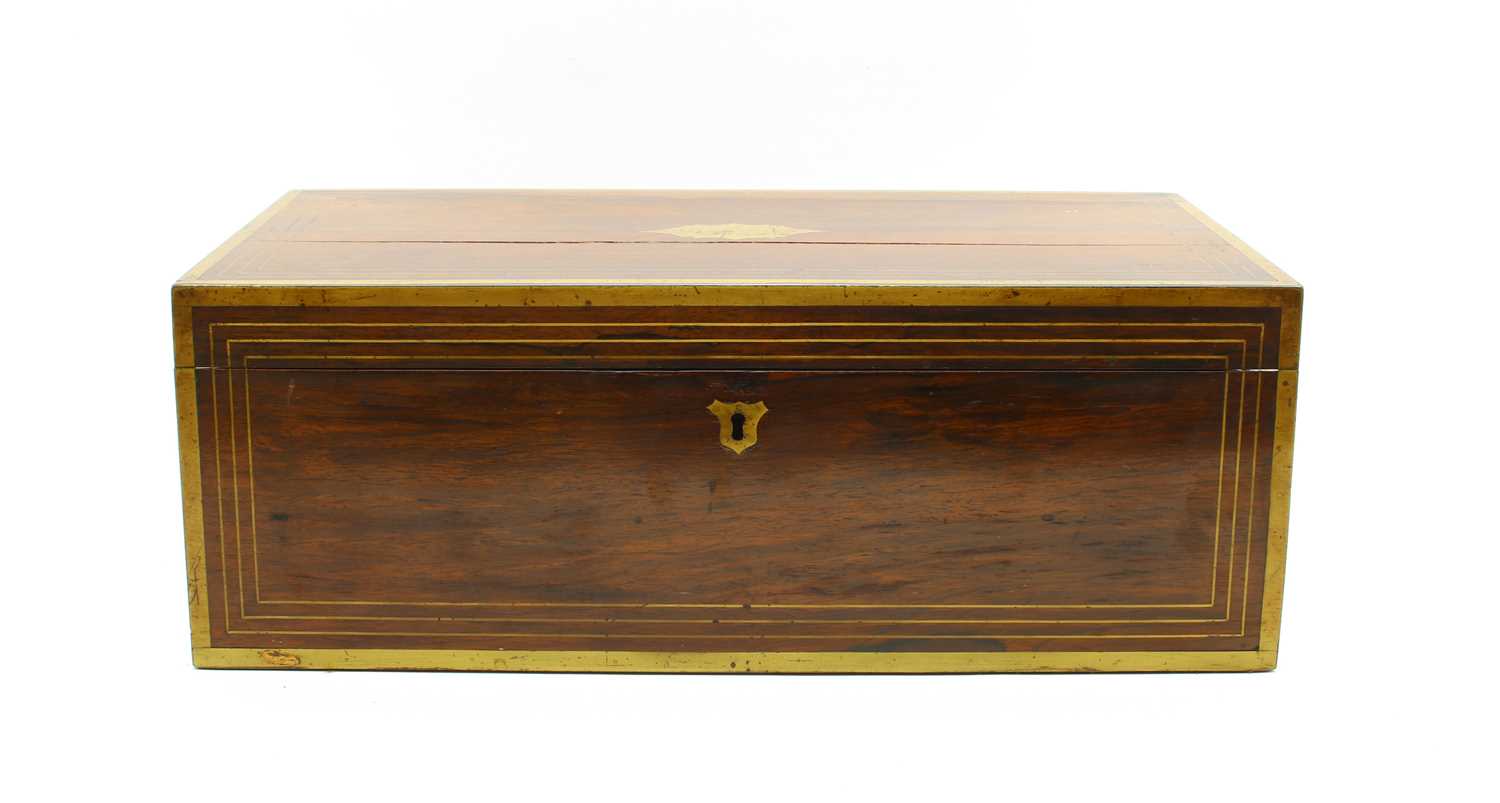Lot 50 - A 19th century campaign style rosewood and gilt brass mounted writing slope
