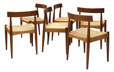 Lot 395 - A set of six teak dining chairs