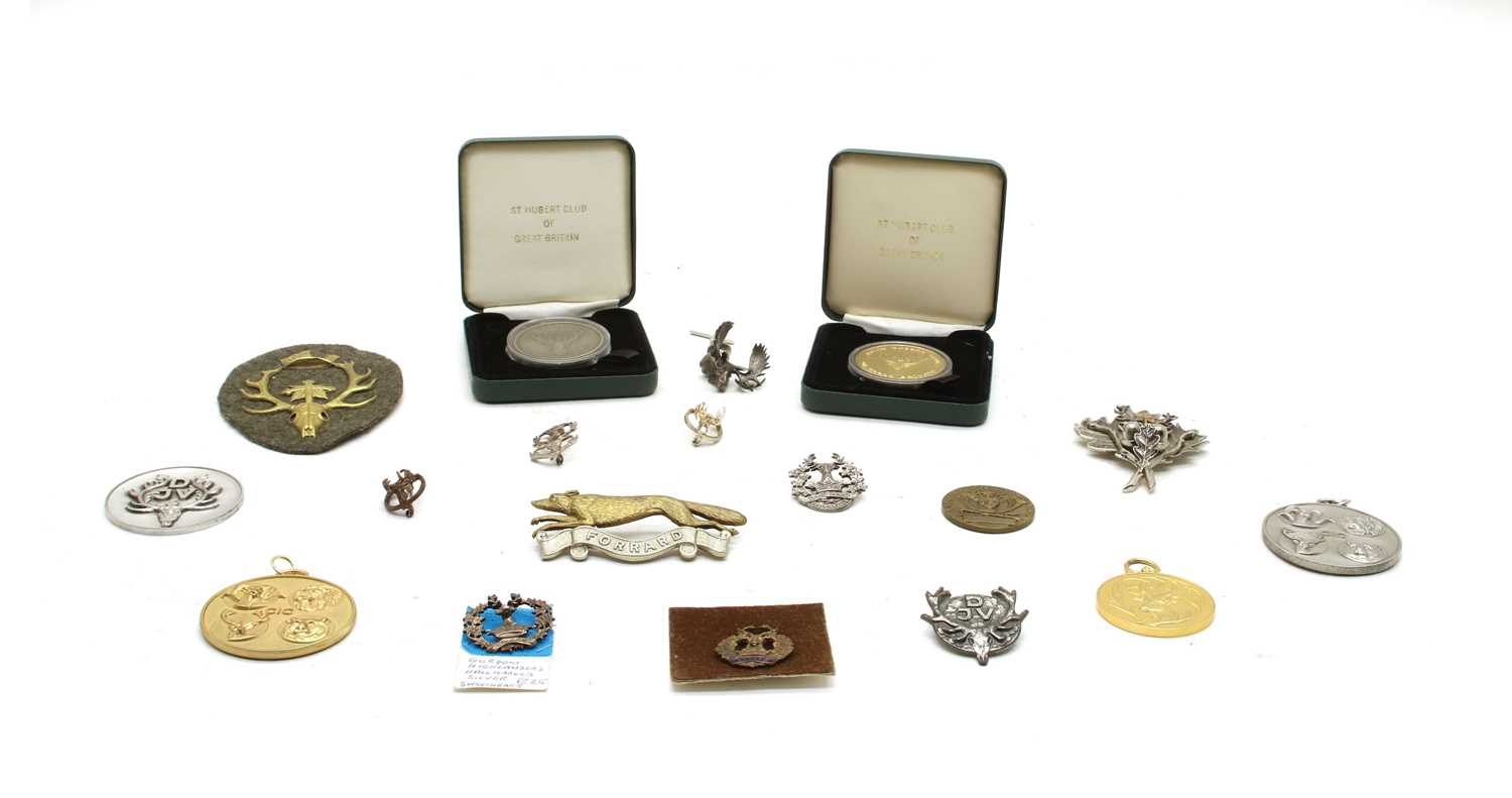 Lot 73 - Eighteen various brooches, badges and medallions of stag hunting and stalking interest
