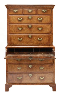 Lot 85 - A George I walnut secretaire chest on chest
