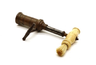 Lot 255 - A brass and ivory handled Thomason-type barrel corkscrew