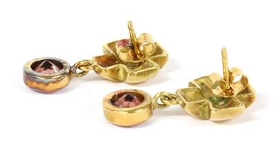 Lot 183 - A pair of gold pink tourmaline earrings, by Avrina Eggleston