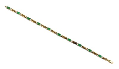 Lot 144 - A 9ct gold emerald and diamond bracelet