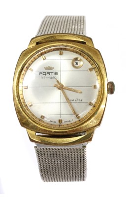 Lot 260 - A gentlemen's gold-plated Fortis 'Hifi-Matic True Line' automatic bracelet watch