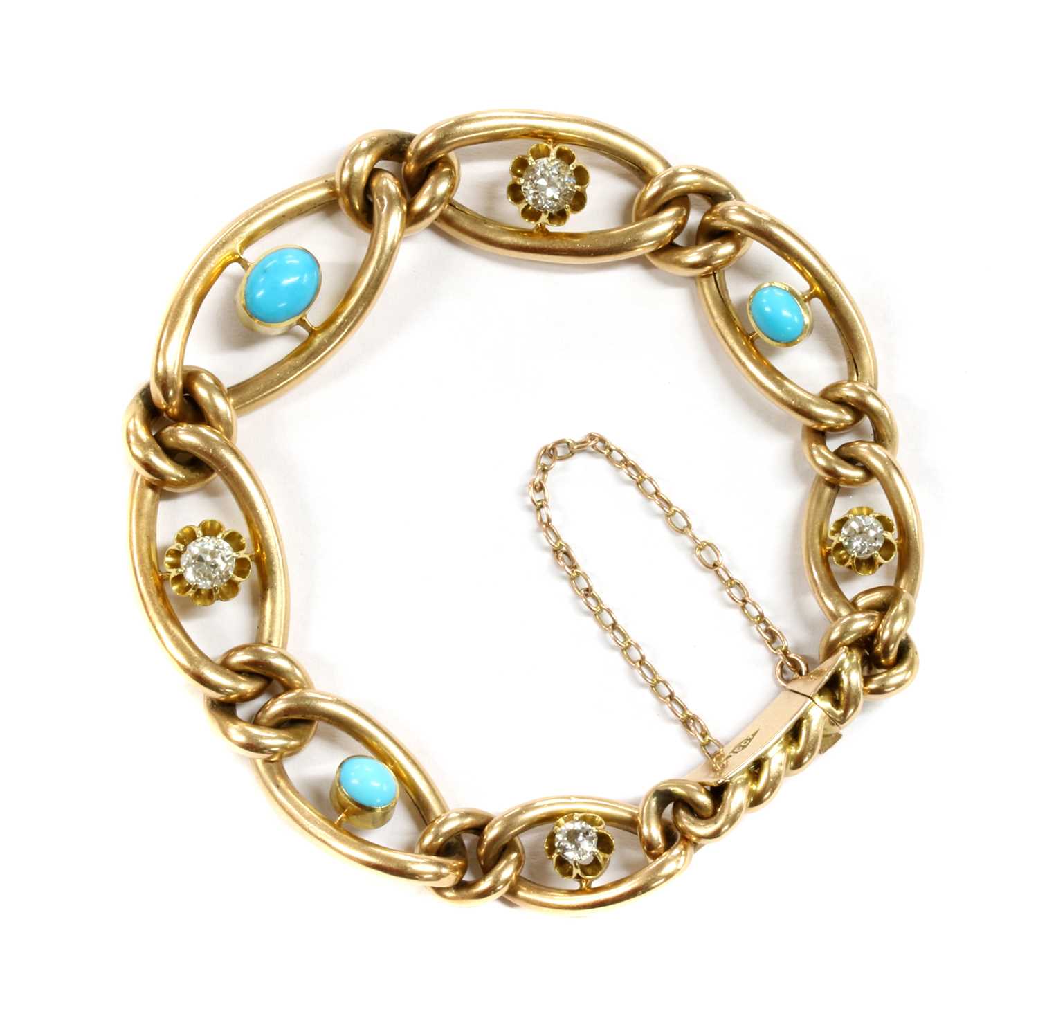 Lot 2 - A Victorian gold turquoise and diamond graduated curb bracelet