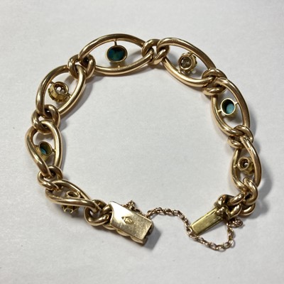 Lot 2 - A Victorian gold turquoise and diamond graduated curb bracelet