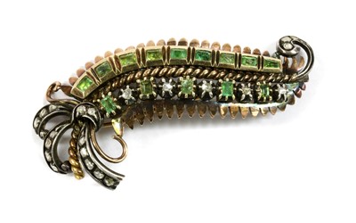 Lot 145 - A gold and silver, emerald and diamond fern brooch