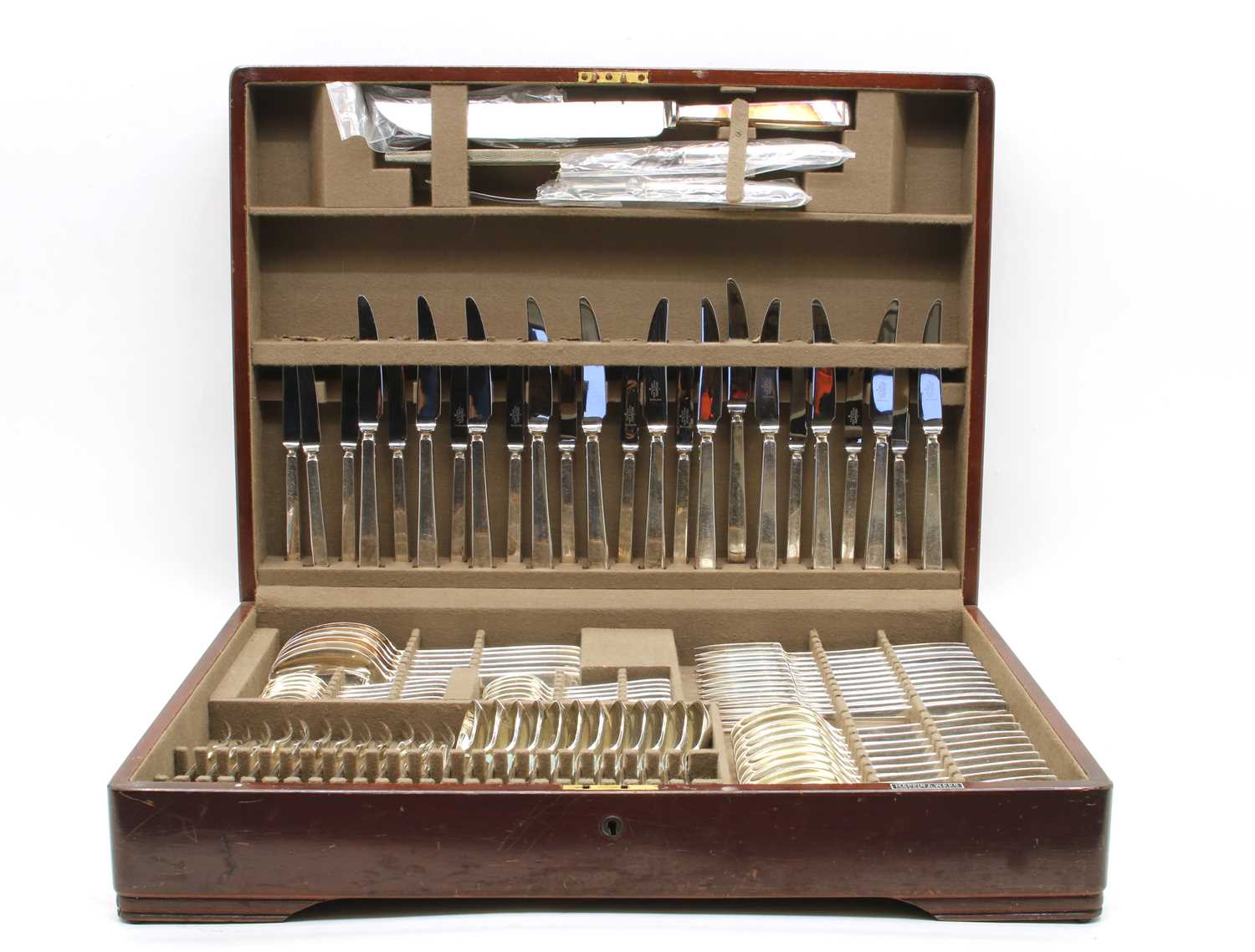 Lot 25 - A mahogany canteen of silver plated cutlery