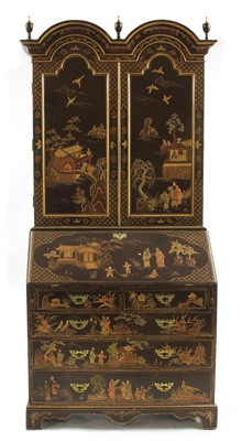 Lot 785 - A George I-style lacquered chinoiserie bureau bookcase