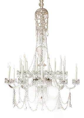 Lot 765 - A large George III-style cut glass twenty-four light chandelier