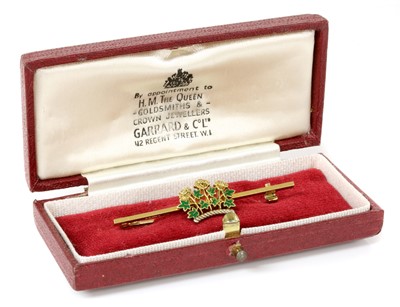 Lot 131 - A cased 9ct gold enamel Royal Society of Medicine bar brooch, by Garrard & Co. Ltd.