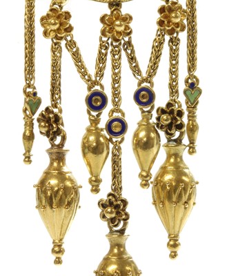 Lot 84 - A gold enamel archaeological revival Etruscan style fringe brooch, by Fortunato Pio Castellani, c.1860