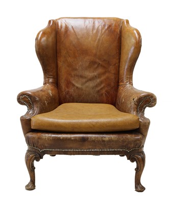 Lot 849 - A Queen Anne-style leather wingback armchair