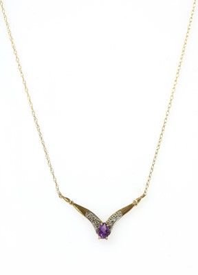 Lot 392 - A 9ct gold amethyst and diamond necklace