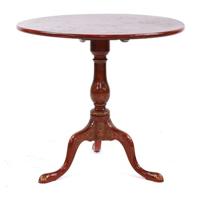 Lot 724 - A George III scarlet lacquered and gilt chinoiserie tripod table