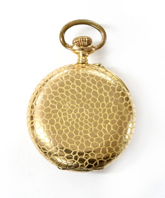 Lot 455 - A Swiss gold open-faced pin set fob watch