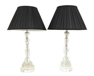 Lot 224 - A pair of moulded glass column table lamps