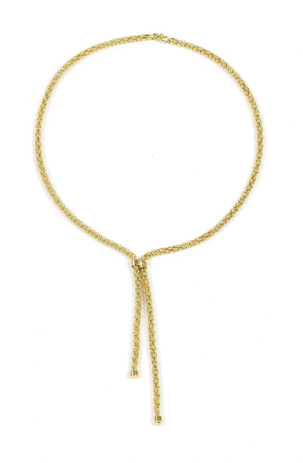 Lot 36 - A 9ct gold popcorn link lariat-style tassel necklace