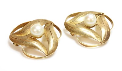 Lot 205 - A pair of Austrian gold cultured pearl brooches