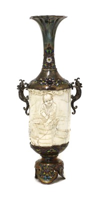 Lot 206 - A Japanese silver and ivory vase