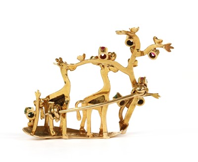 Lot 14 - An Italian gold ruby and turquoise set giraffe brooch, c.1950