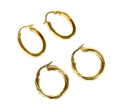 Lot 185 - A pair of gold oval hollow hoop earrings