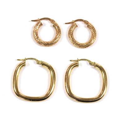 Lot 186 - A pair of rose gold round stippled hollow hoop earrings