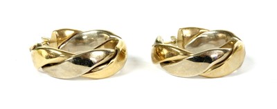 Lot 74 - A pair of 9ct white and yellow gold twisted wire hoop earrings