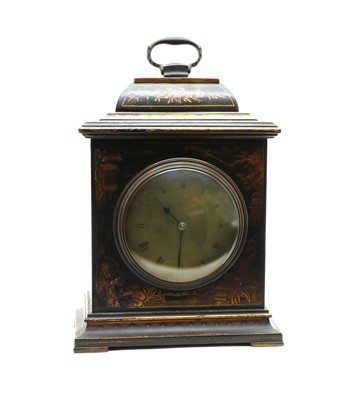 Lot 217 - A 1920's black lacquered and chinoiserie mantel clock