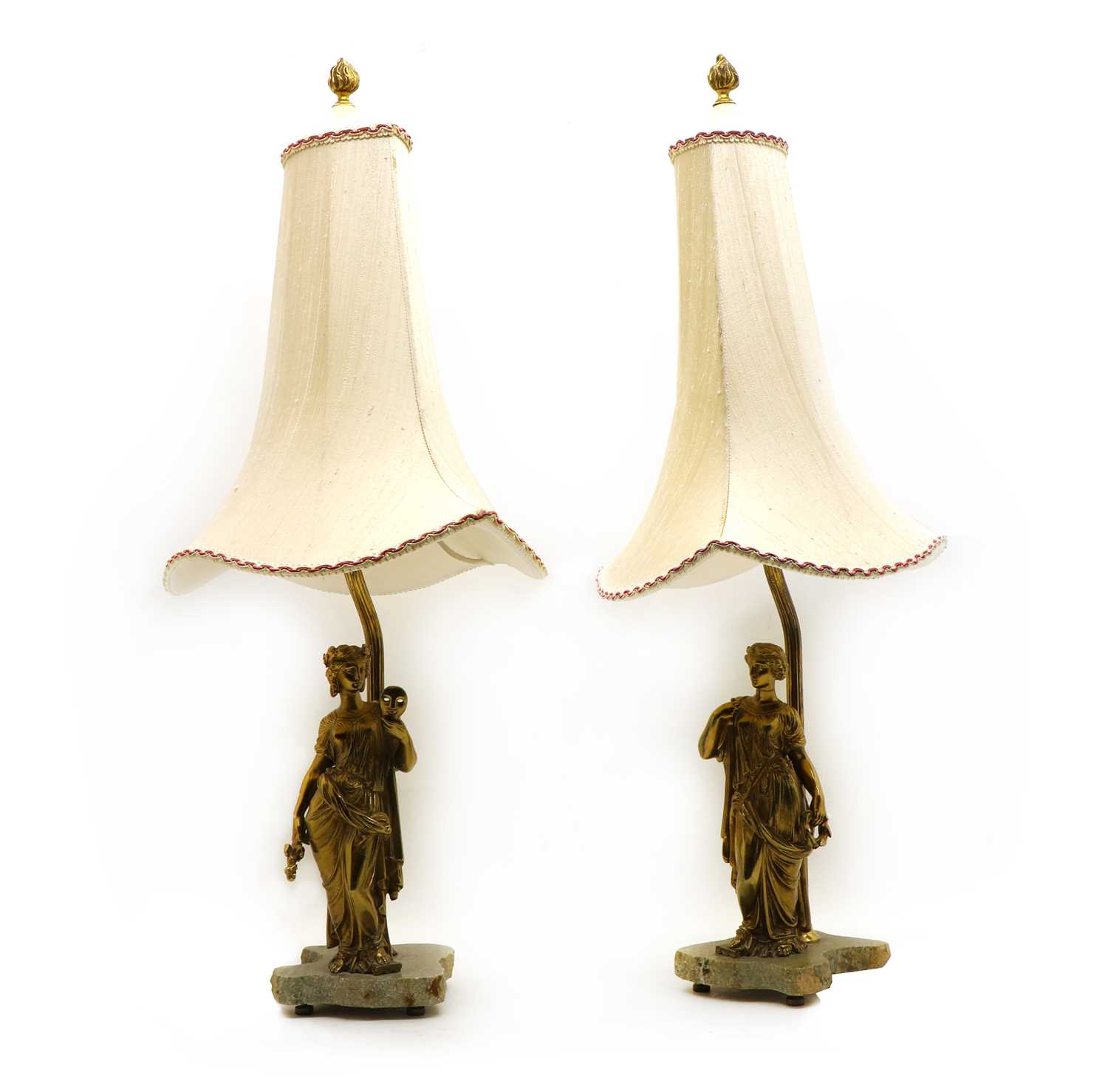 Lot 74 - A pair of gilt metal and marble figural table lamps