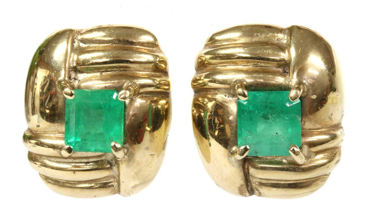 Lot 110 - A pair of 9ct gold emerald stud earrings