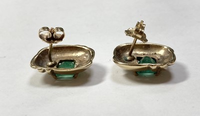 Lot 110 - A pair of 9ct gold emerald stud earrings