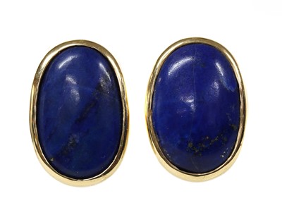 Lot 265 - A pair of gold single stone lapis lazuli stud earrings