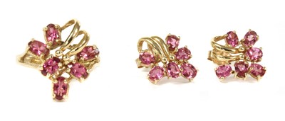 Lot 305 - A pair of 9ct gold pink tourmaline cluster earrings