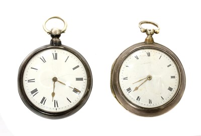 Lot 461 - A Georgian sterling silver pair cased verge fusee pocket watch