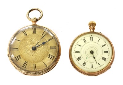 Lot 459 - A gold key wound open-faced fob watch