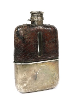 Lot 437 - A Victorian silver, glass and leather hip flask