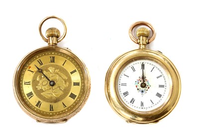 Lot 457 - A gold pin set open-faced fob watch