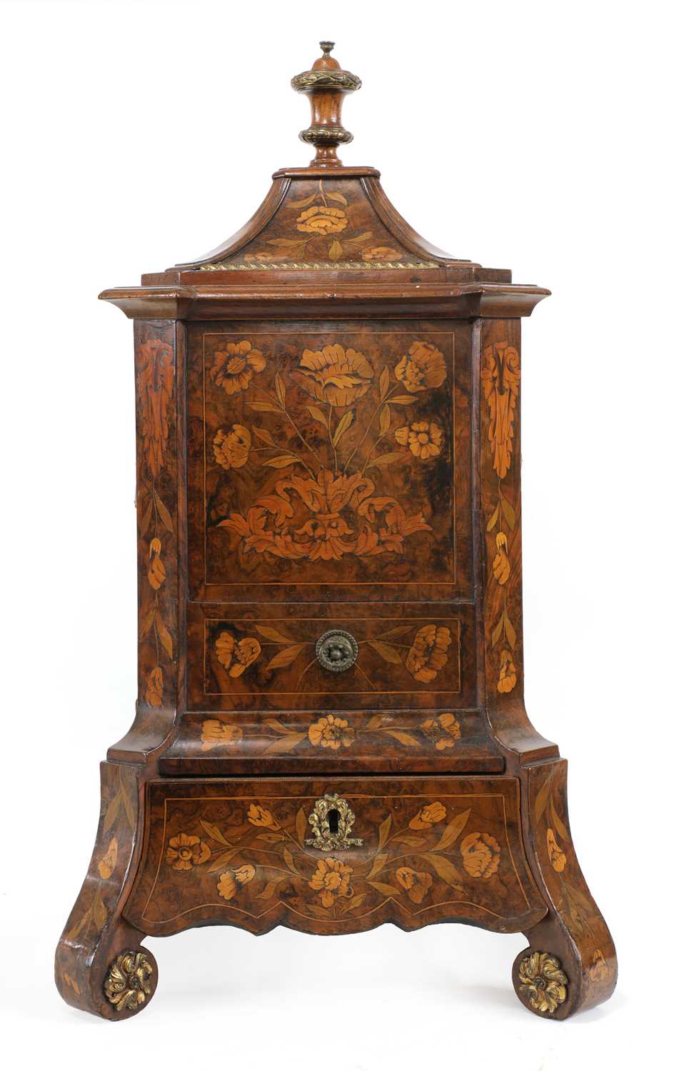 Lot 279 - An unusual Dutch marquetry and walnut kettle stand and cover