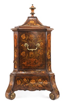 Lot 279 - An unusual Dutch marquetry and walnut kettle stand and cover