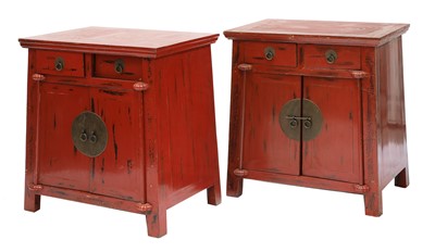 Lot 940 - A pair of Chinese red lacquered cabinets