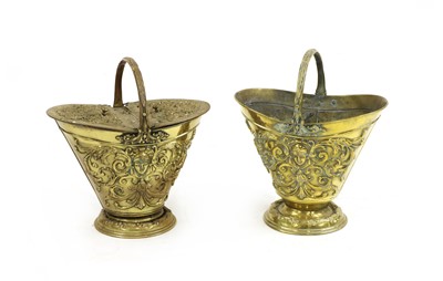 Lot 286 - Two Victorian embossed brass coal scuttles