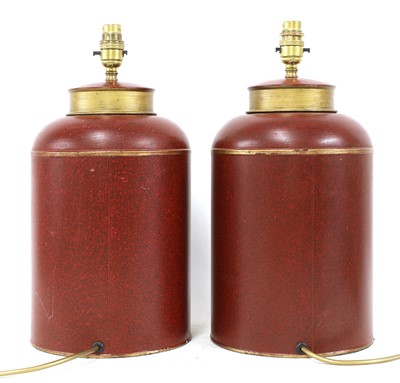 Lot 209 - A pair of painted canister table lamps