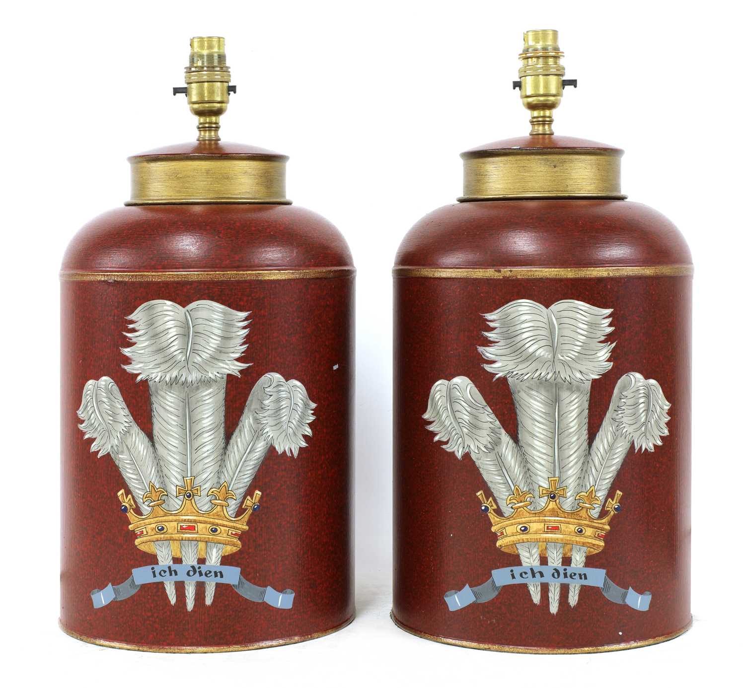 Lot 209 - A pair of painted canister table lamps